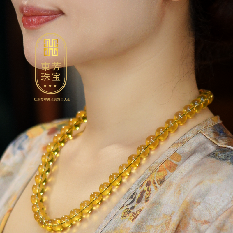 東芳珠宝- 11mm墨西哥天然净水蓝珀妈妈链琥珀项链50CM DLM515