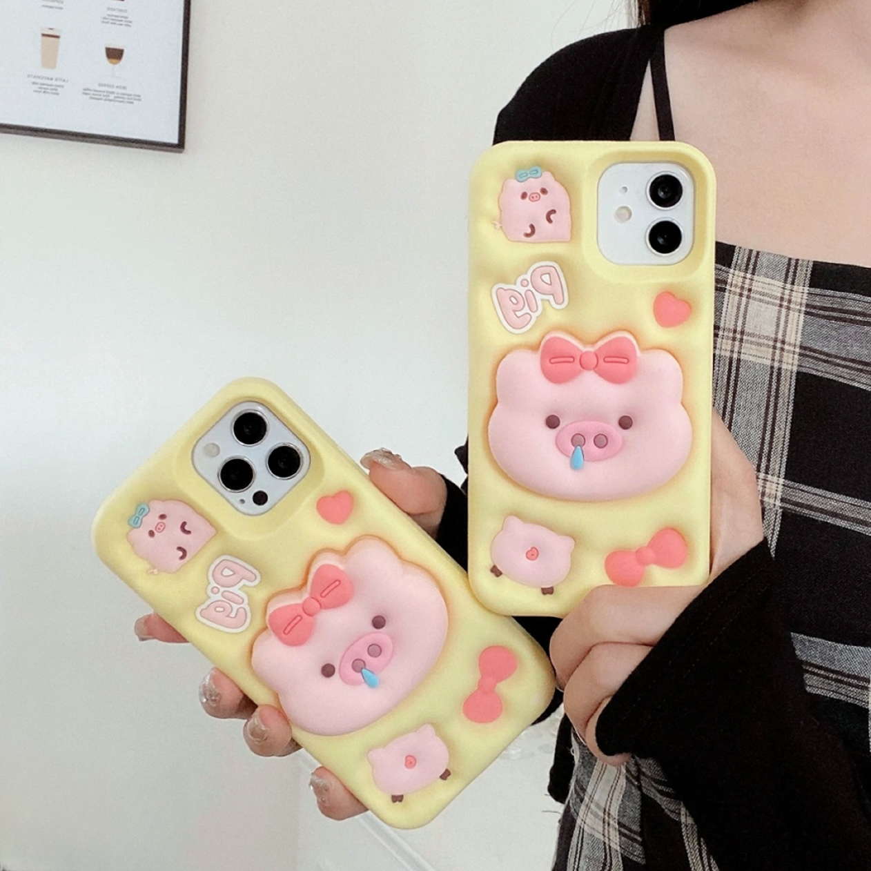 【苹果】小猪鼻涕支架蝴蝶结可爱卡通适用iPhone16立体软硅胶手机壳