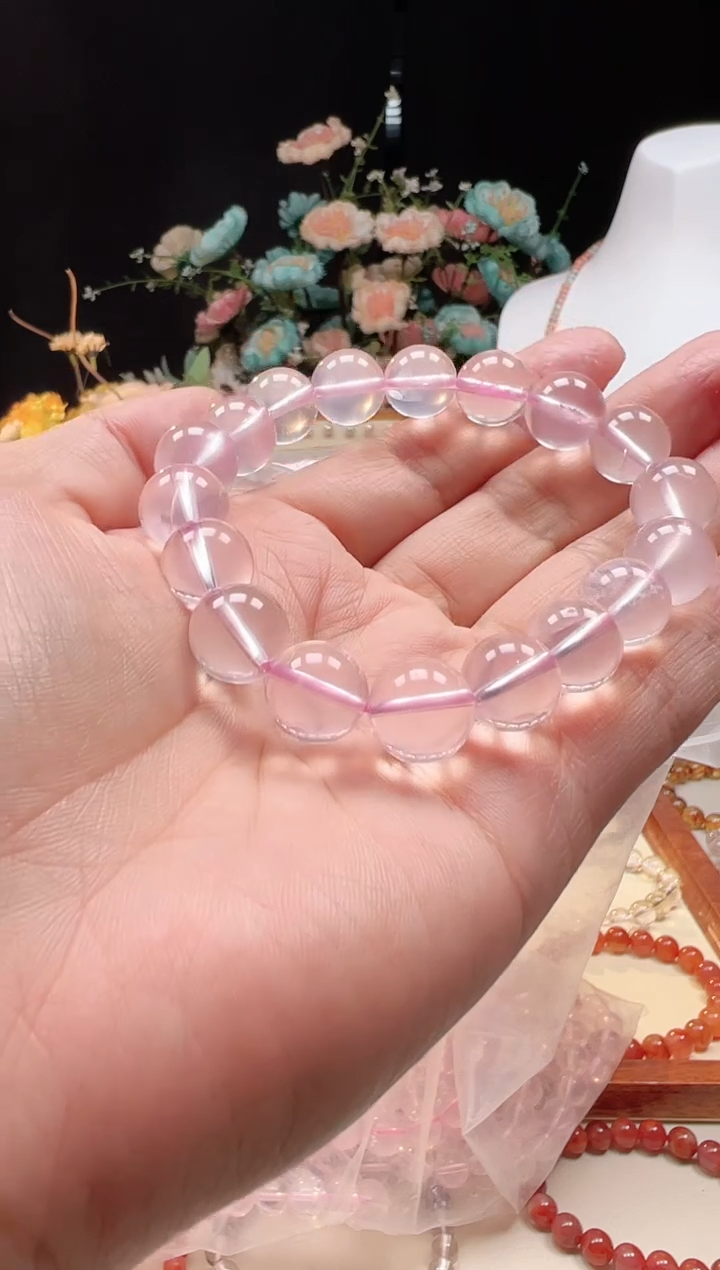 【闪购商品】水晶手串未镶嵌天然12mm粉水晶手串