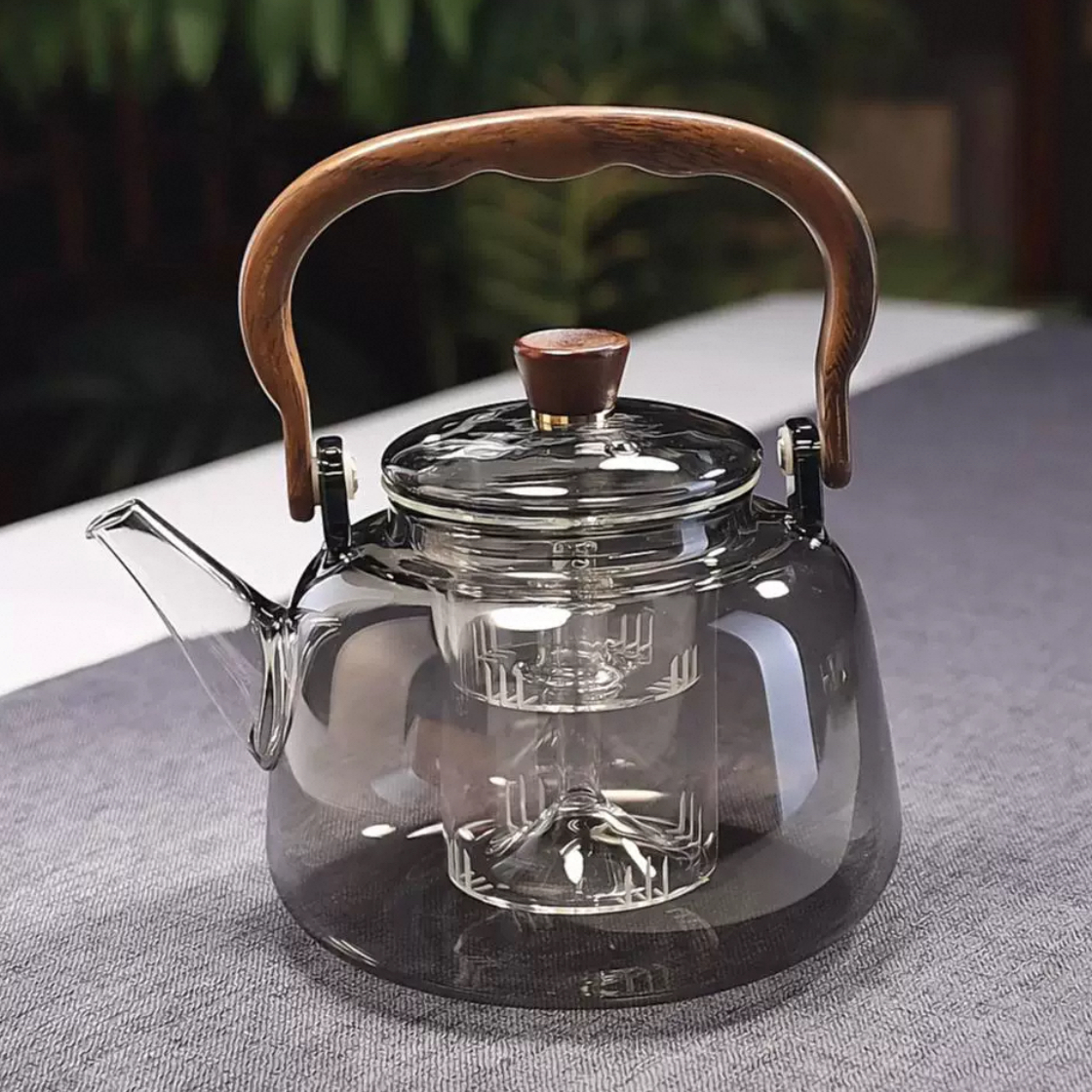玻璃茶壶实木把耐高温泡茶煮茶烧水壶手工加厚防炸裂大容量1200ml