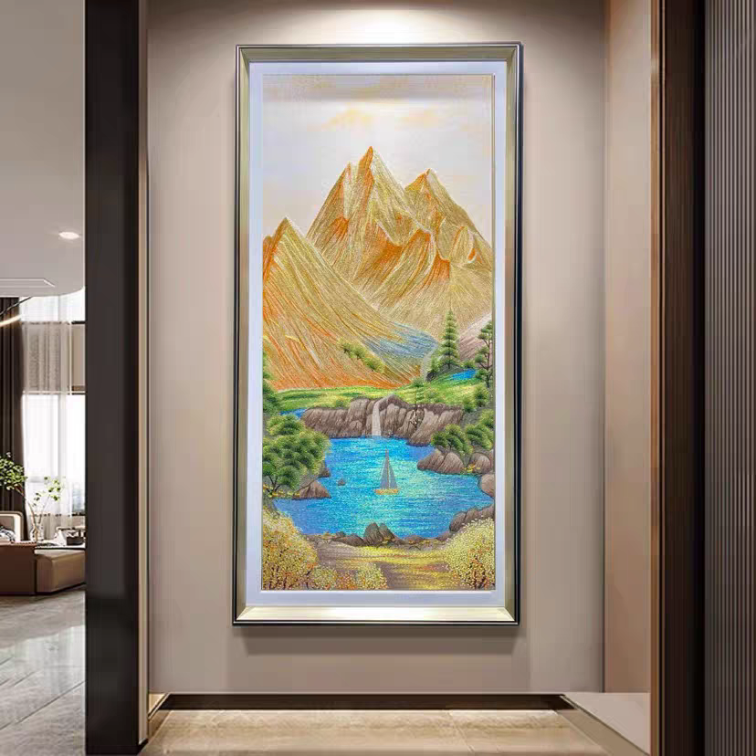【铭尊】金山聚宝盆｜苏绣玄关高端织锦绣刺绣装饰画风水玄关挂画
