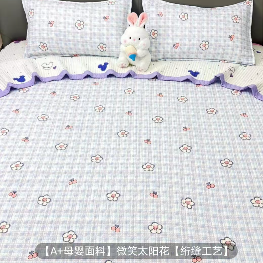 【彩格花朵】A类针织棉床盖超柔加厚加棉防滑