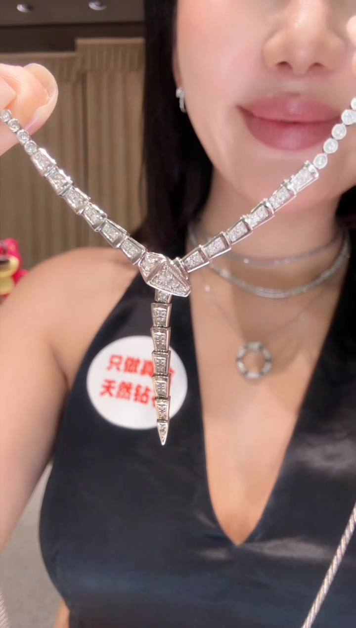 项链铂Pt950镶嵌钻石大蛇