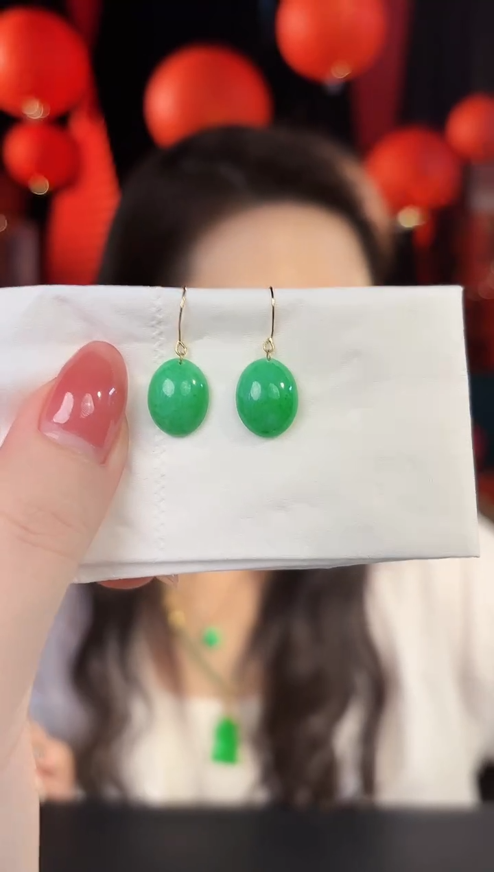 【闪购商品】翡翠耳饰18K金镶嵌缅料A货/支持复检/一件1
