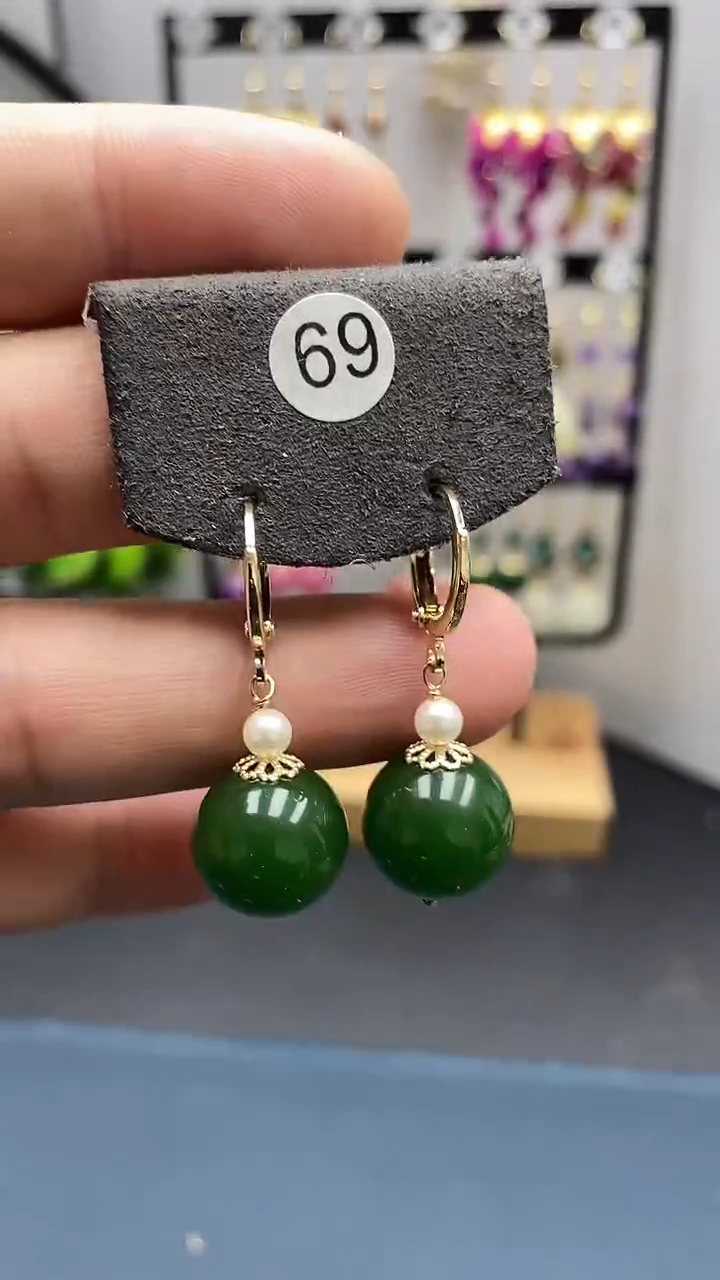 【闪购商品】和田玉耳饰银S925镀金镶嵌尺寸14mm耳扣04