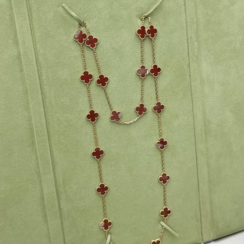 99新 梵克雅宝 小花6枫二十花长项链 18K黄金/红玉髓 项链 黄金 