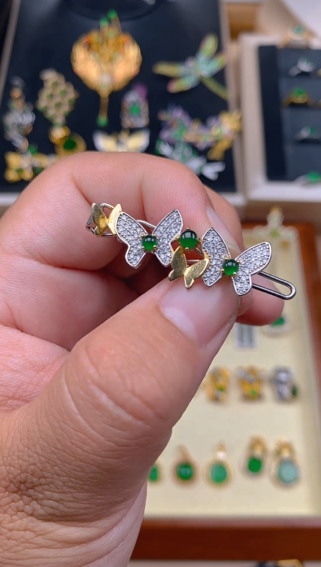 【闪购商品】翡翠吊坠(不含链)银S925镶嵌发卡