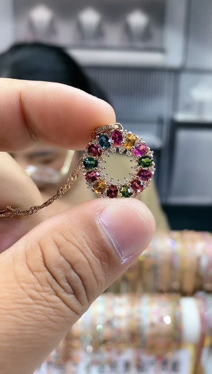 银S925镶嵌吊坠碧玺345354354354354