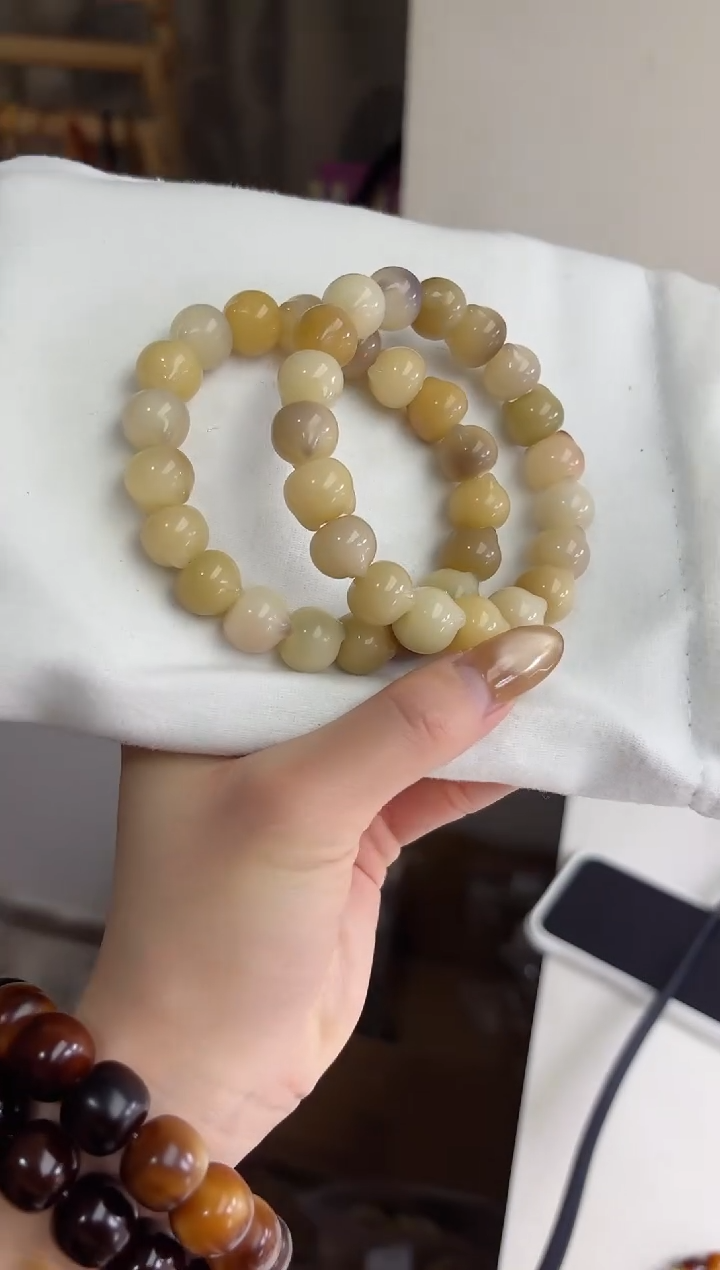 手串菩提根/象牙果沐n89紫美人玉化猫猫头13mm手串随机