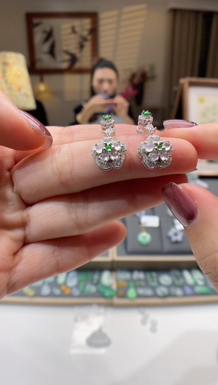 【闪购商品】翡翠耳饰银S925镶嵌耳坠