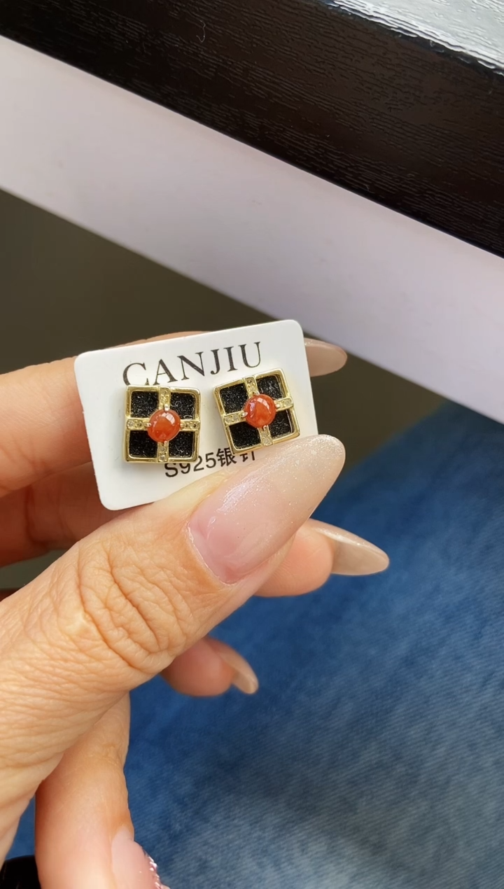 银S925镶嵌翡翠耳饰12