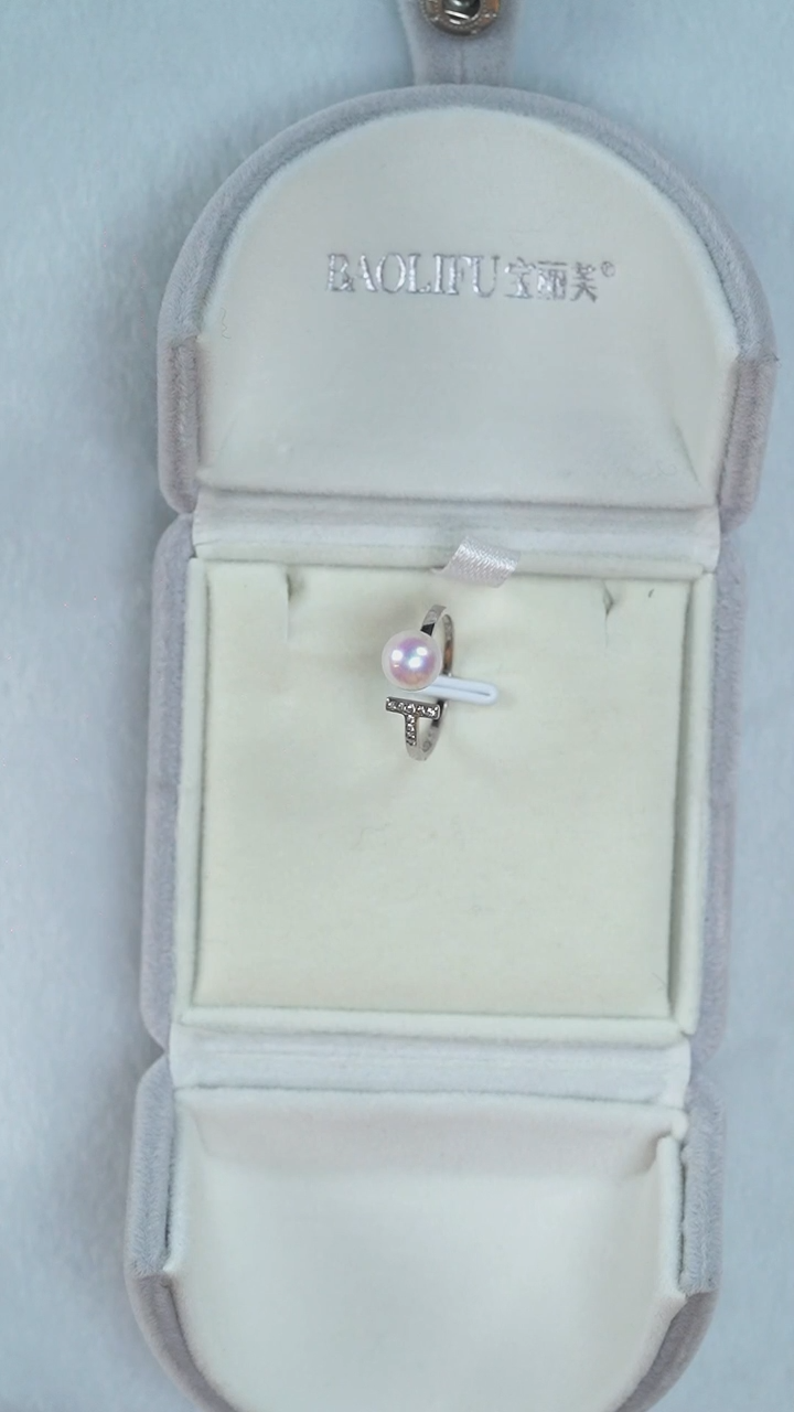 银S925镶嵌戒指淡水珍珠开口戒指