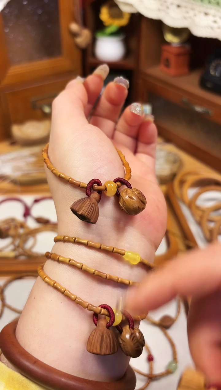 手串桃核竹节手串  福字加莲蓬  备注手围