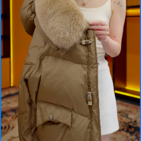 XY-2025新款咖色大毛领羽绒服