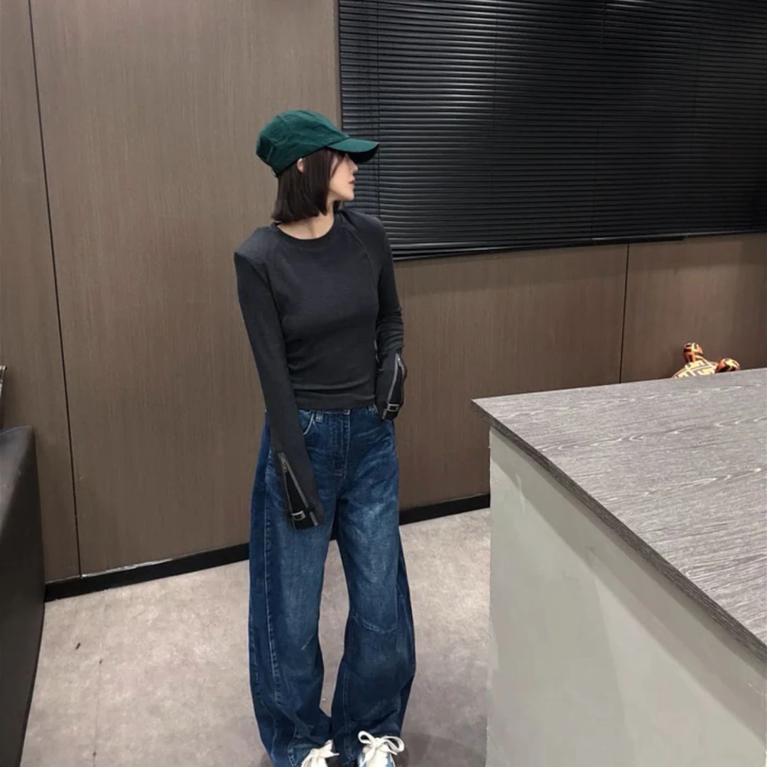 【DT】女圆领拉链时尚休闲内搭百搭长袖打底修身