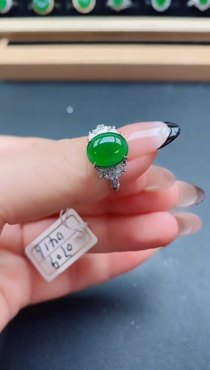 翡翠戒指银S925镶嵌0696