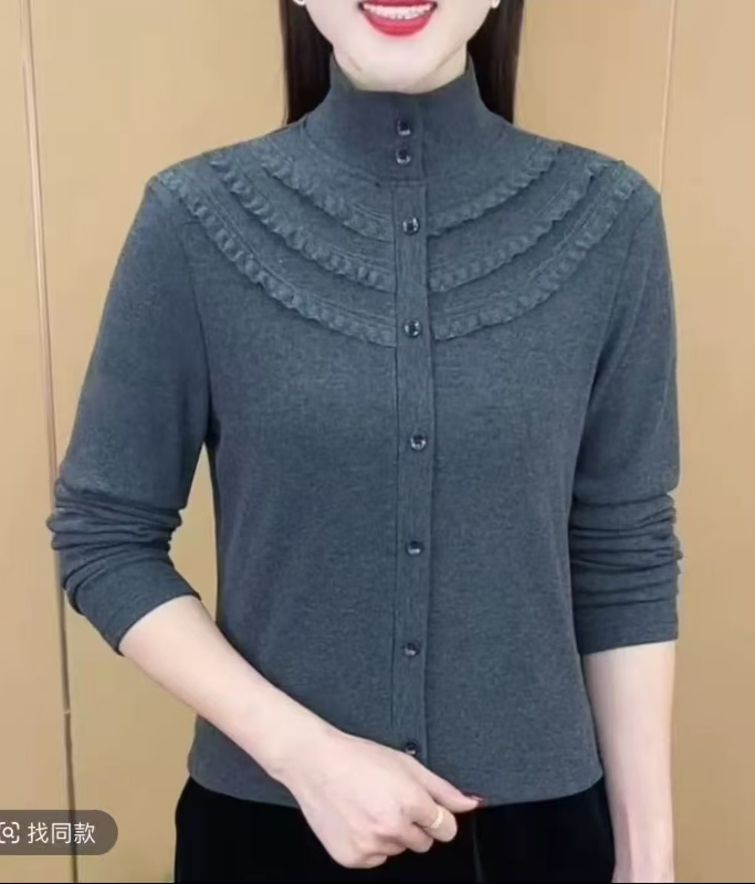 2025秋冬新款女式花边德绒打底衫