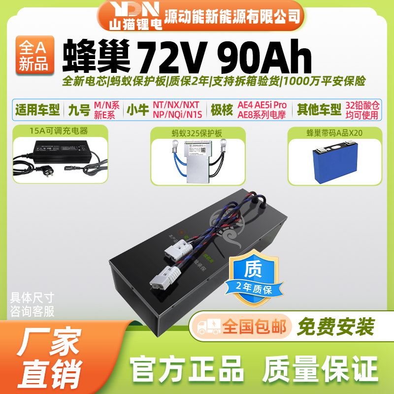 山猫锂电72V90Ah蜂巢带码A品电芯二三轮家用电动车长续航锂电池