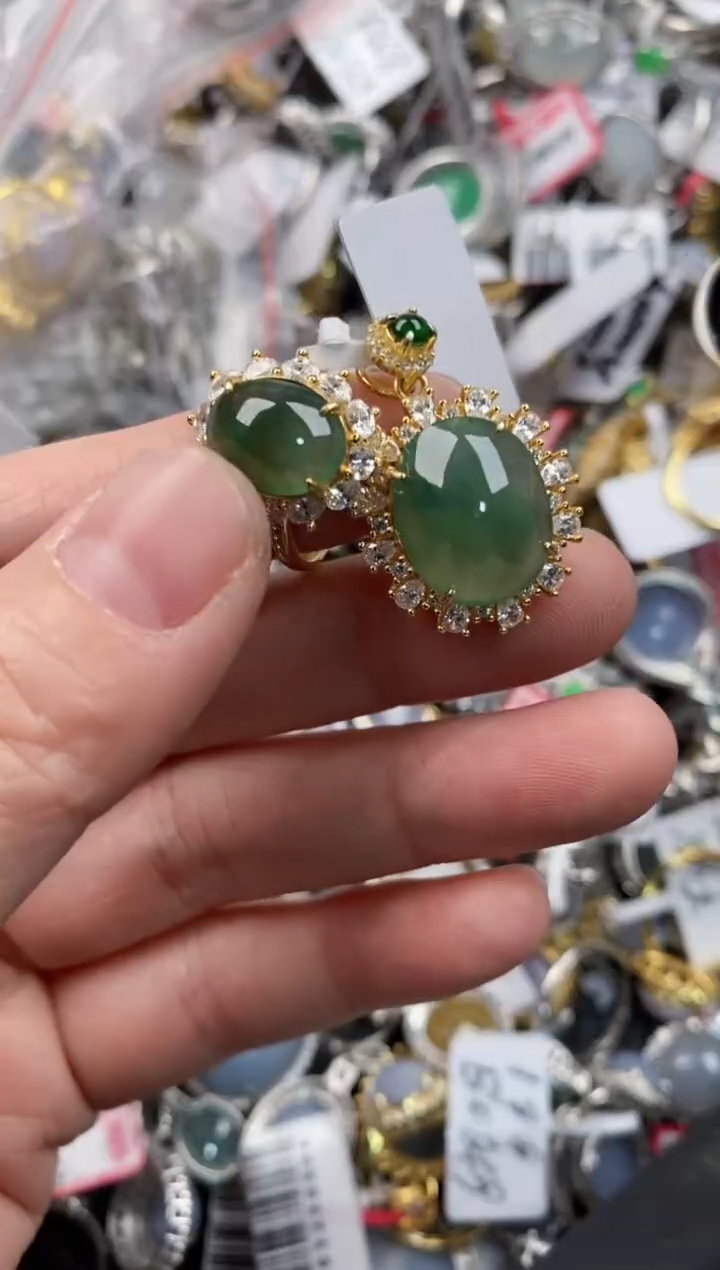 银S925镶嵌戒指翡翠333   3