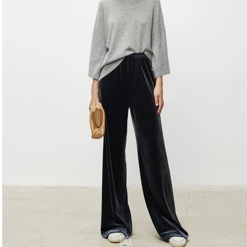 韩国进口醋酸丝绒 極简ROW风超细立体丝绒裤阔腿裤空气长裤