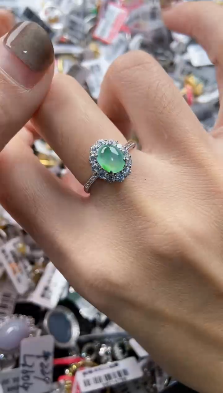 翡翠戒指银S925镶嵌2222----7