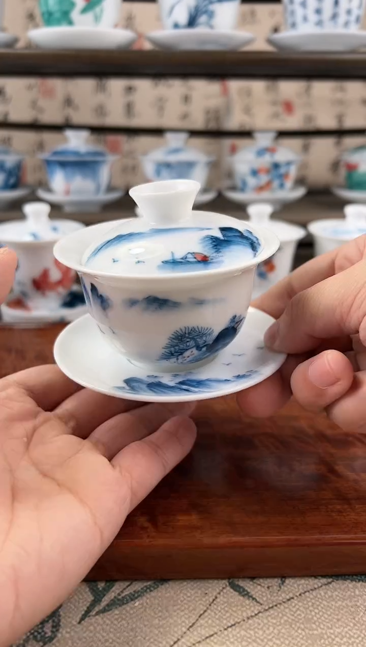 微瑕千里江山130ml三才盖碗