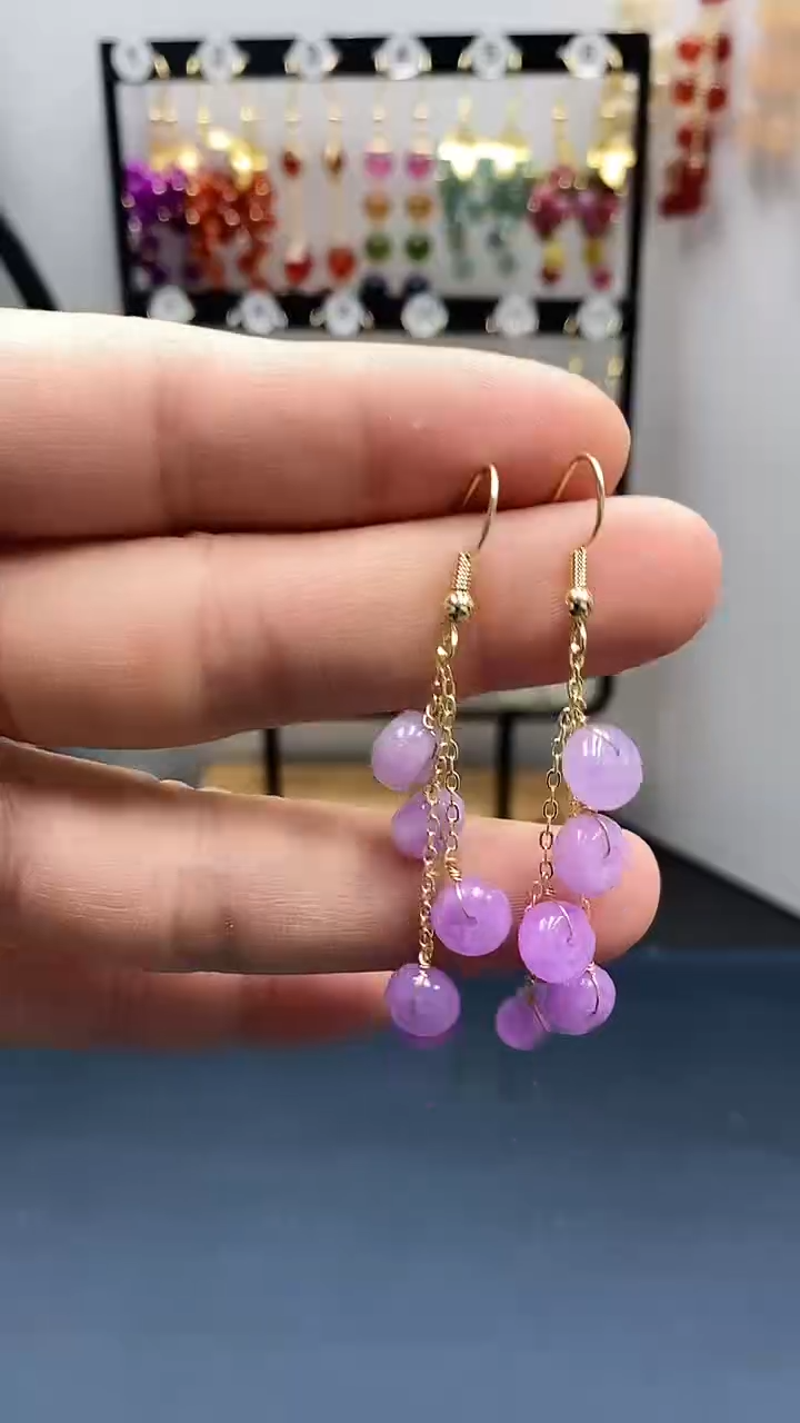 【闪购商品】翡翠耳饰银S925镀金镶嵌平安扣流苏