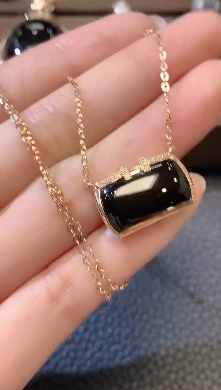 【闪购商品】翡翠套链18K金镶嵌A39墨翠