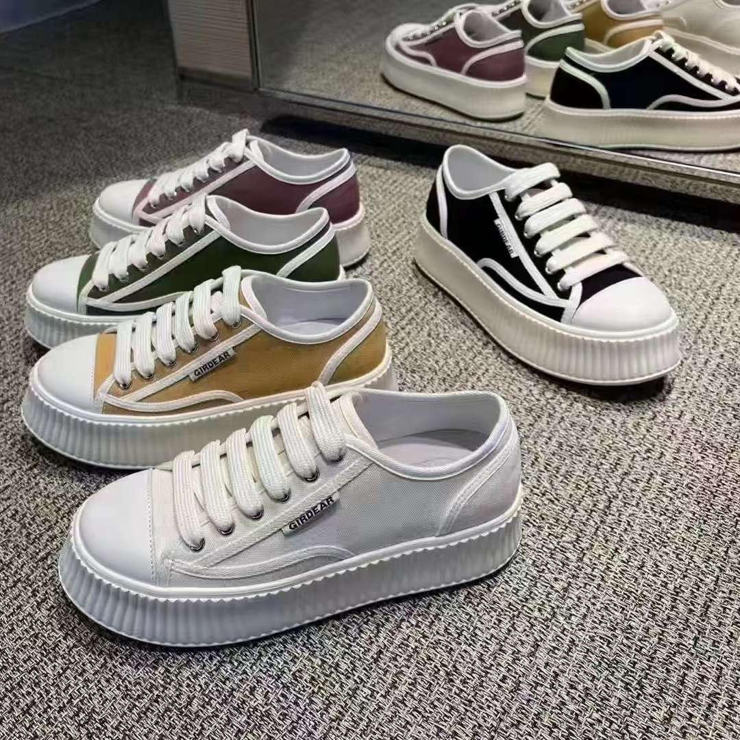 深呼吸 帆布绑带饼干鞋休闲小白鞋百搭潮流系带女款运动时尚夏季