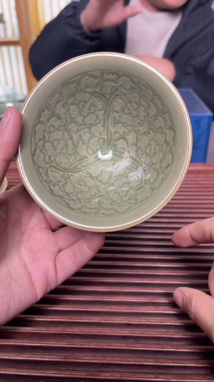 【闪购商品】摆件耀州窑三交织牡丹斗笠盏