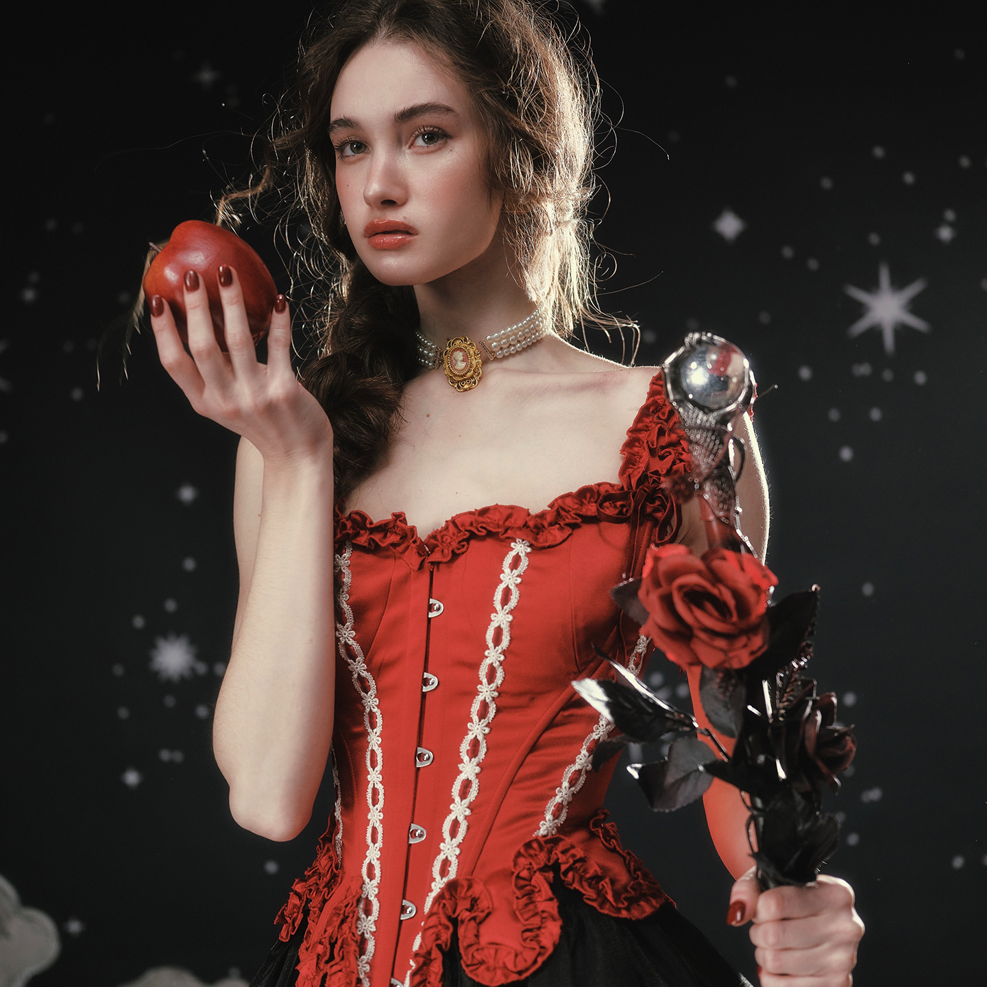 LaceMade 圣诞驯梦师 法式复古红色吊带上衣鱼骨胸衣掐腰显瘦套装