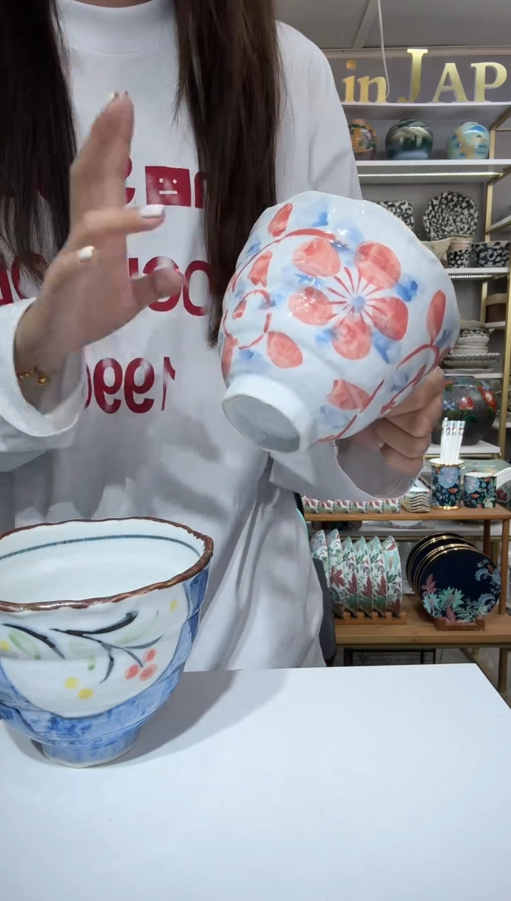 陶瓷濑户烧古染赤花高脚碗13.5cm一只