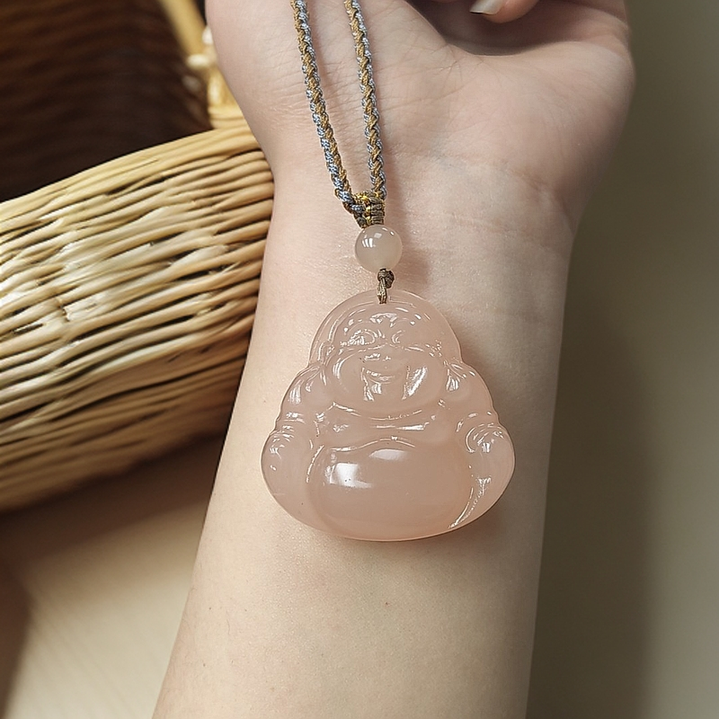 高品质藕粉双面精工雕刻大肚弥勒佛