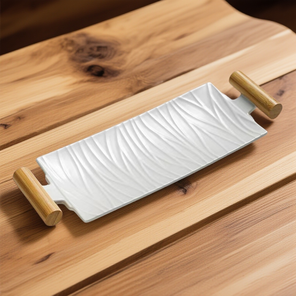 日式创意长方形盘子 陶瓷家用双耳寿司盘 料理西餐盘 点心盘 