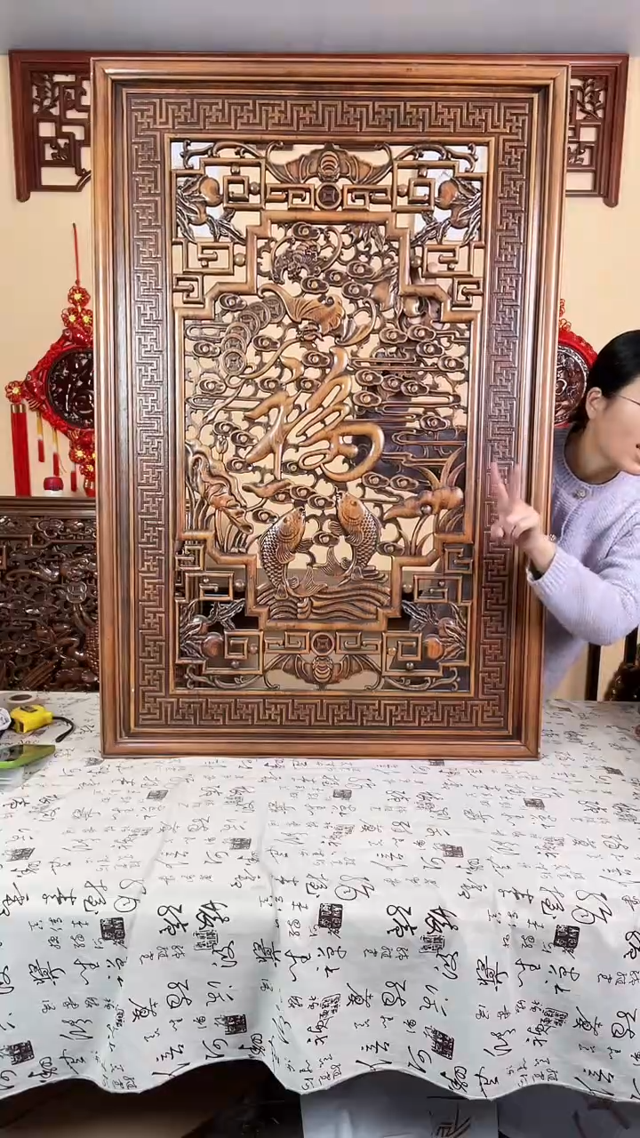 香樟木清仓处理默认微瑕，介意勿拍120*80福将双鱼福