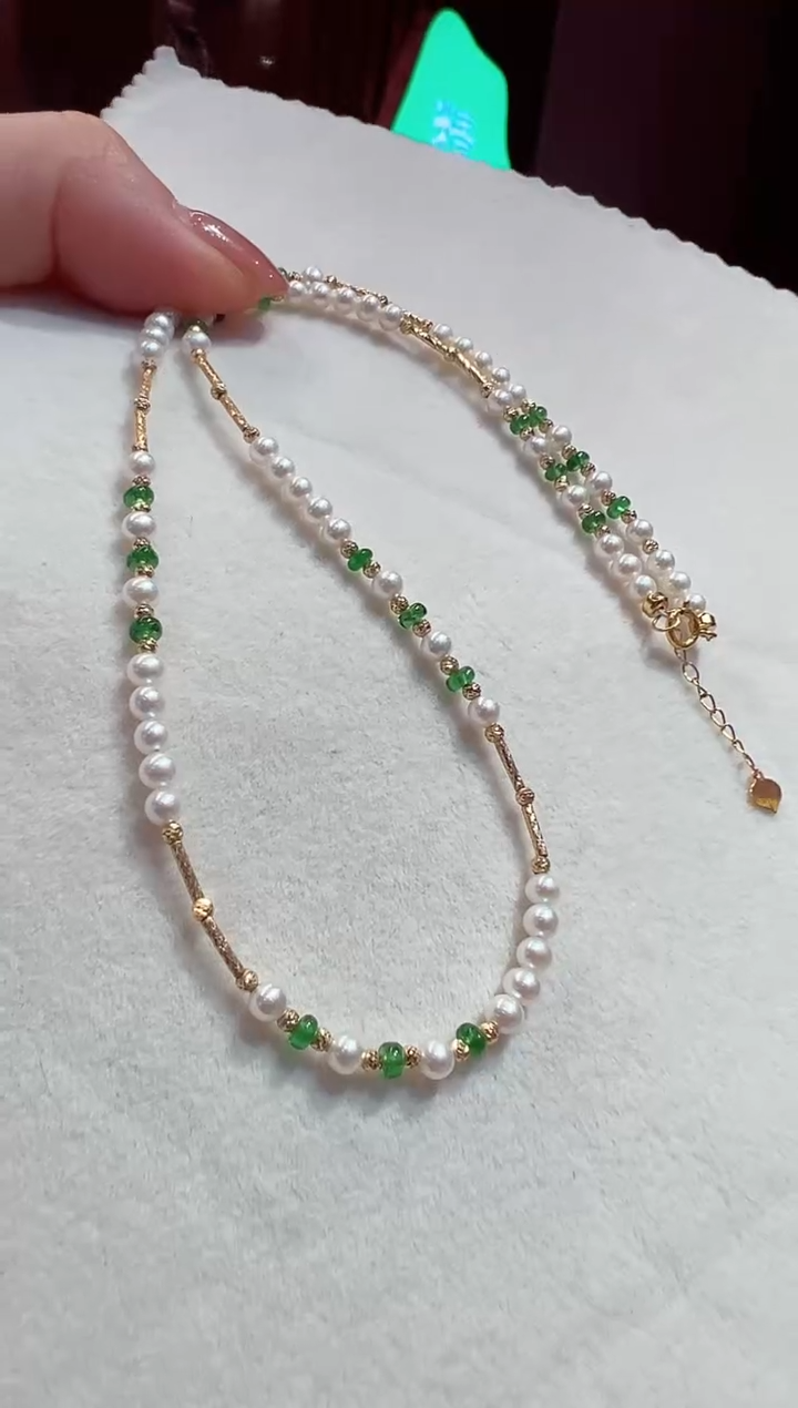 【闪购商品】淡水珍珠项链18K金镶嵌珍珠项链