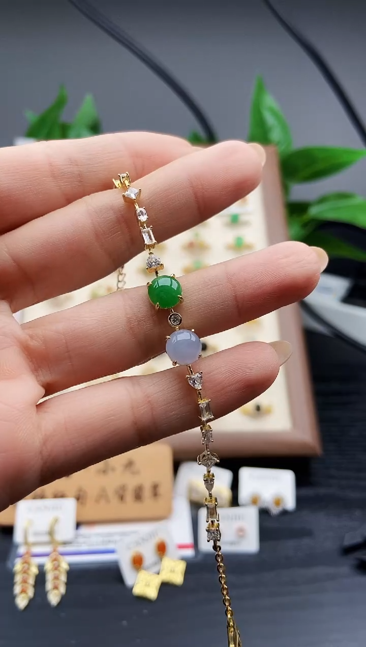 银S925镶嵌手链翡翠12