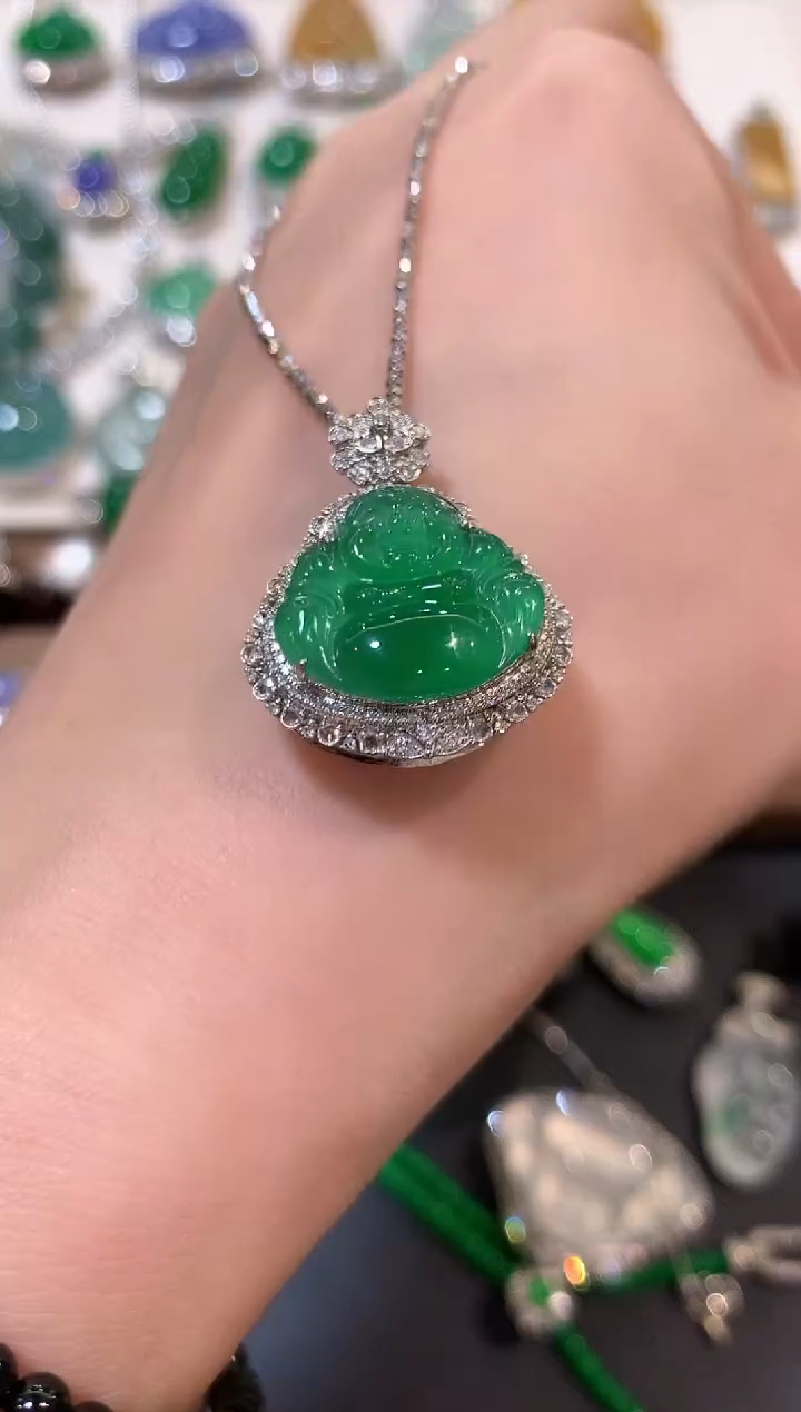 翡翠18K金镶嵌吊坠(不含链)m23   