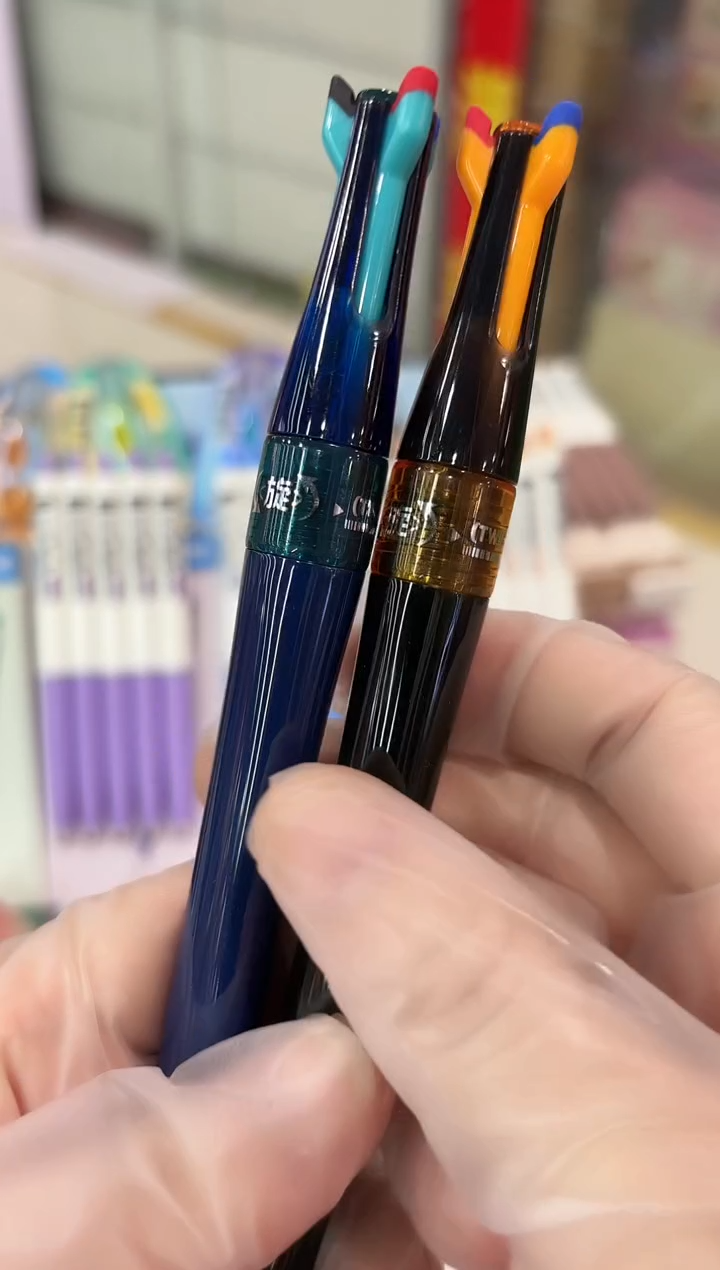 石头DS-6254三色按动中性笔---黑黄杆+蓝绿杆各1支