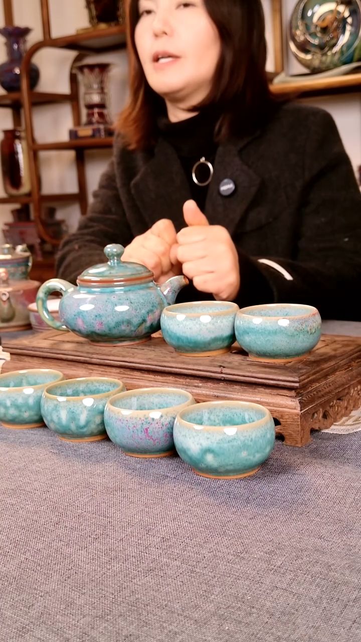 瓷片仿古壶一壶六杯套装 土魂钧瓷