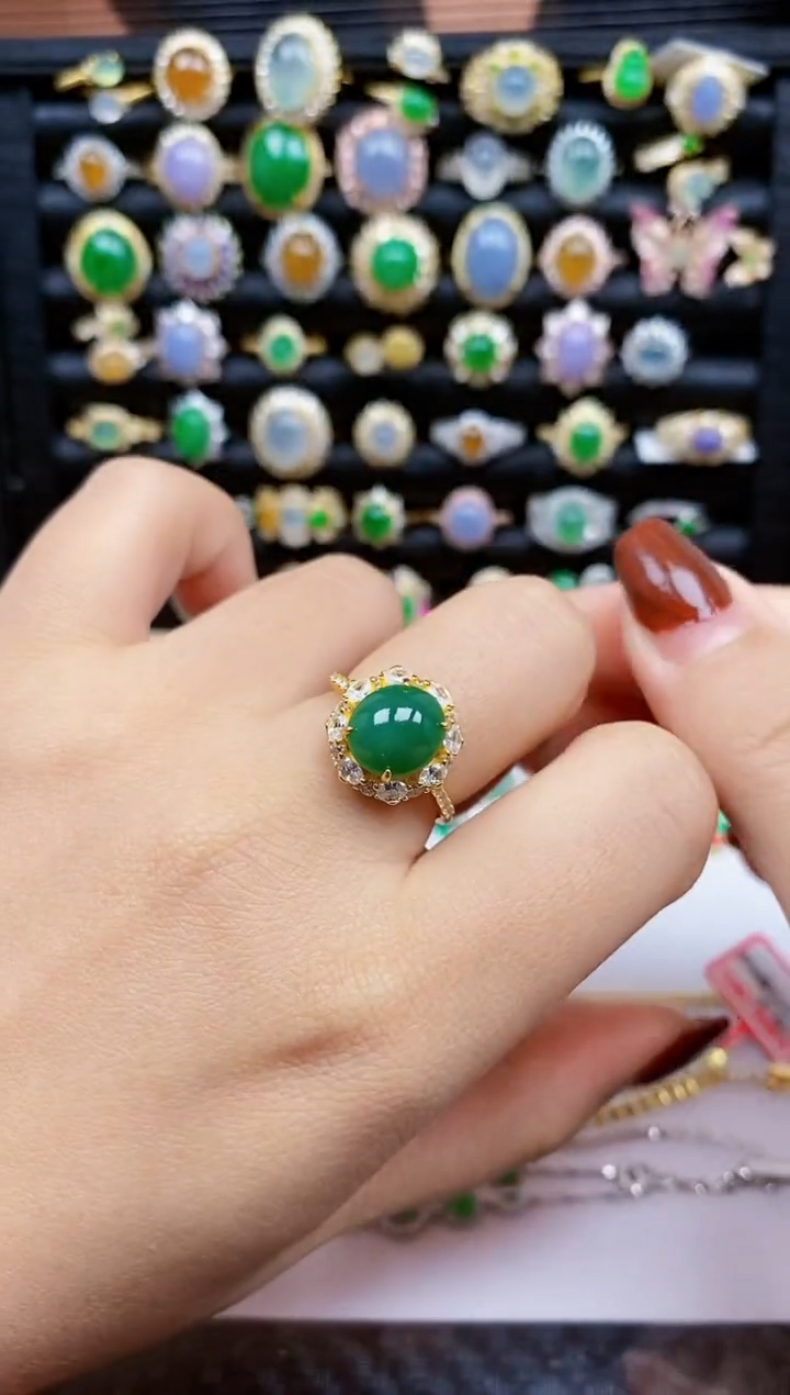 银S925镶嵌戒指翡翠393