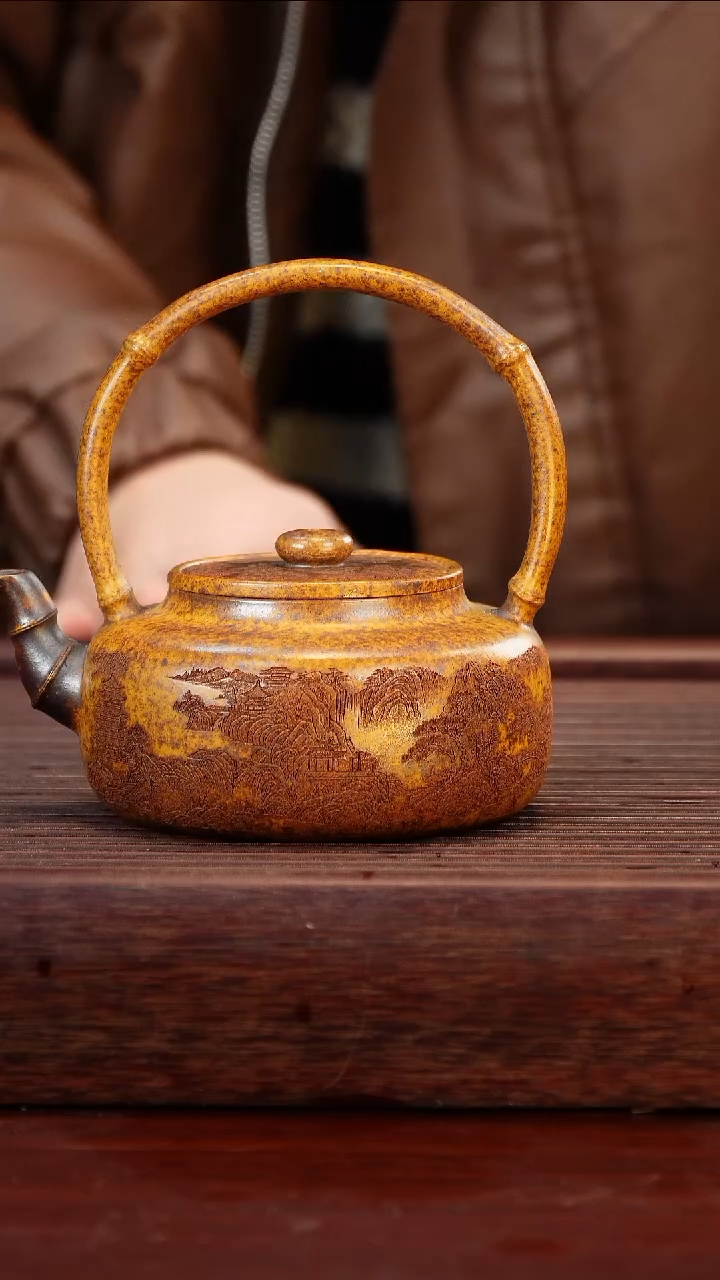 茶壶紫砂龙骨金砂提梁壶230cc左右