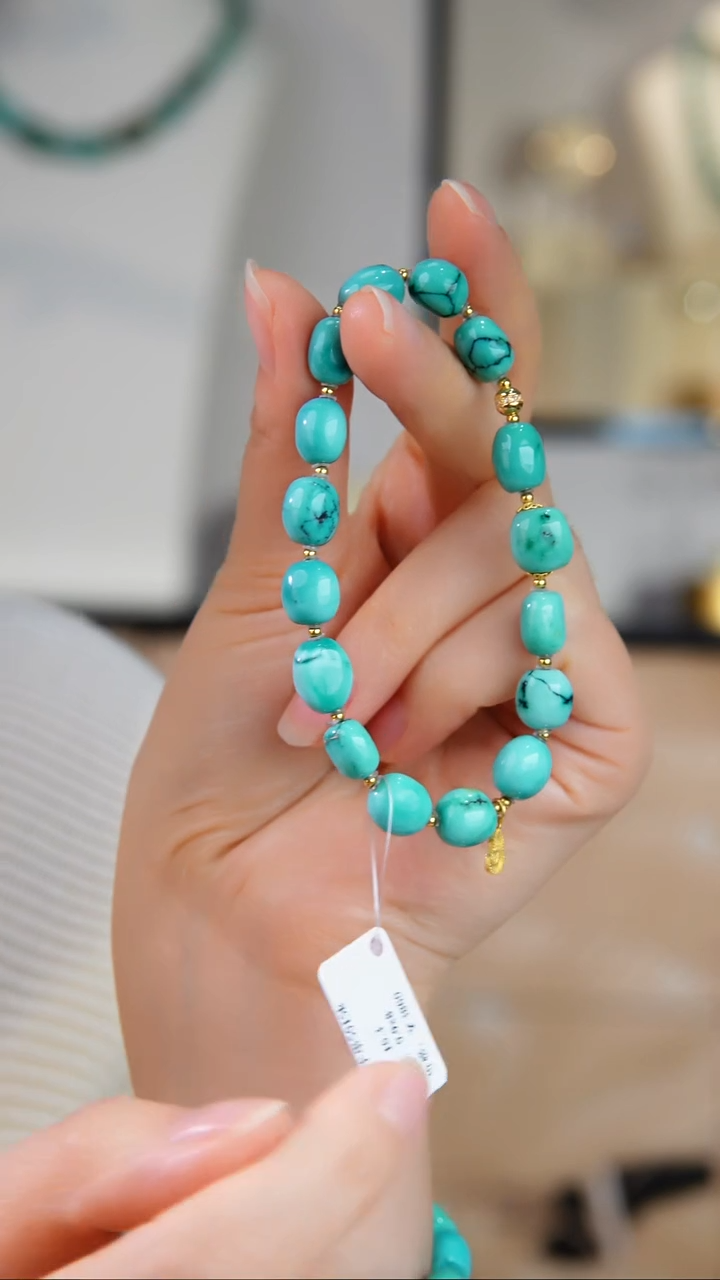 18K金镶嵌绿松石手串1