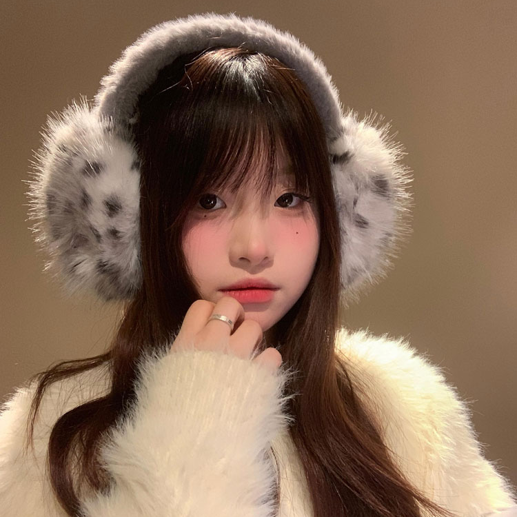 高级豹纹毛绒耳罩女冬季毛茸茸耳包耳套骑车防冻护耳保暖耳暖耳捂