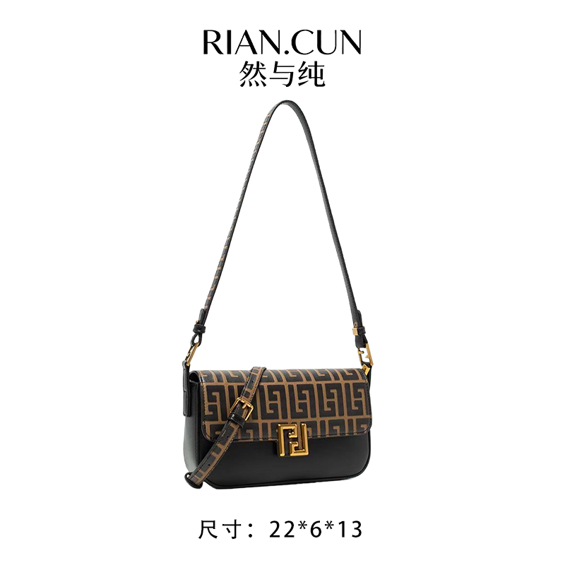 RAIN.CUN冬季2025新款轻奢设计单肩斜挎女包 QYX-98036-黑色
