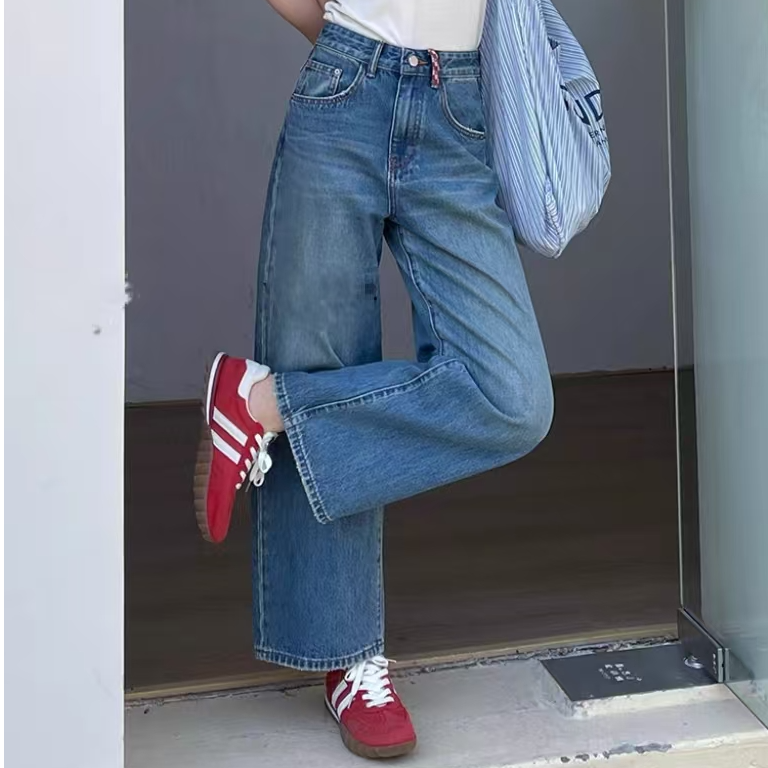 SU【518】代83 愫莉 森调系列无弹阔腿设计款直筒牛仔裤~