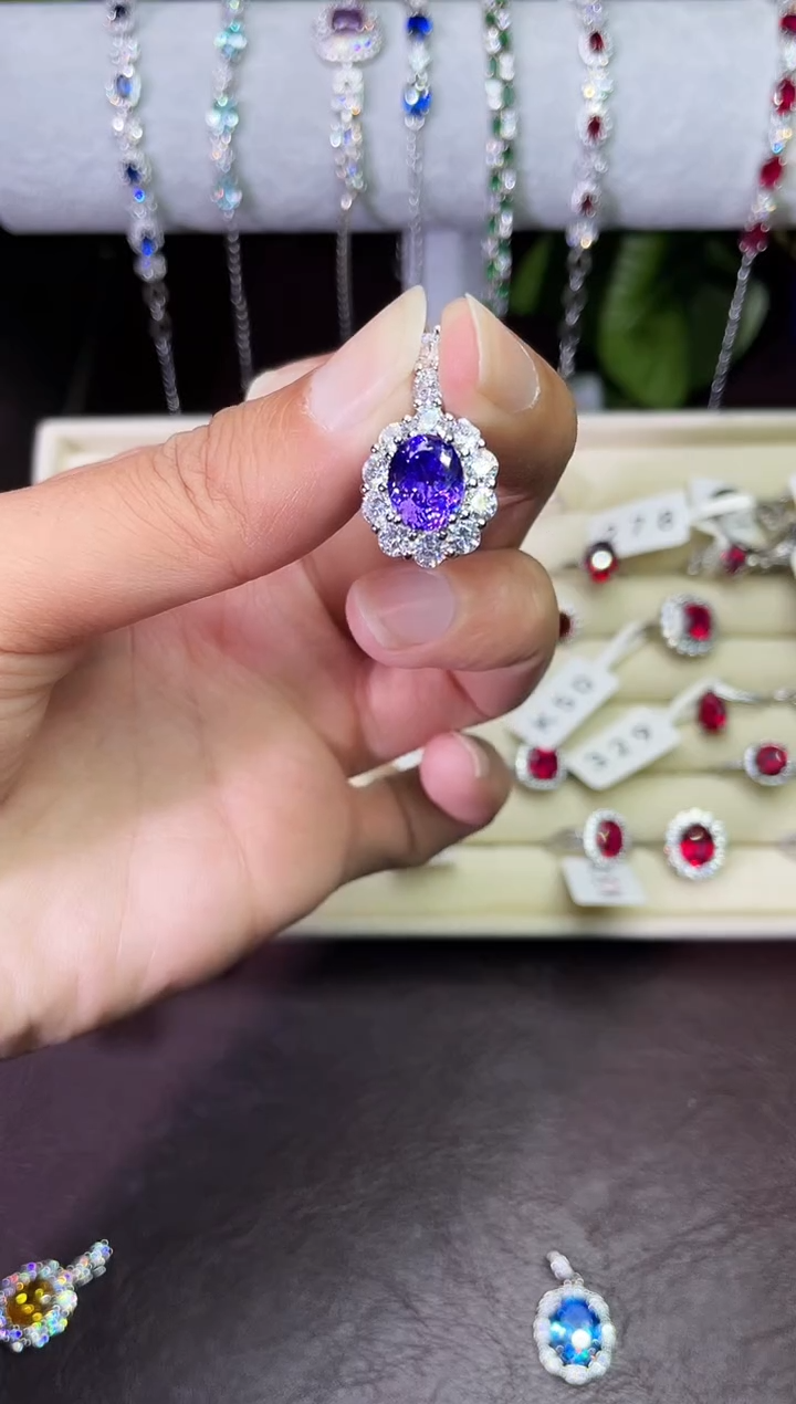 合金合成钻石紫宝吊坠