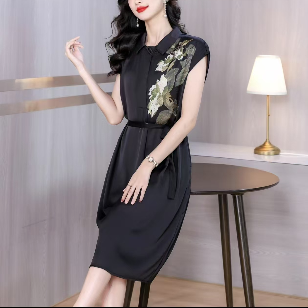 0975荷花翻领透气夏季妈妈装连衣裙