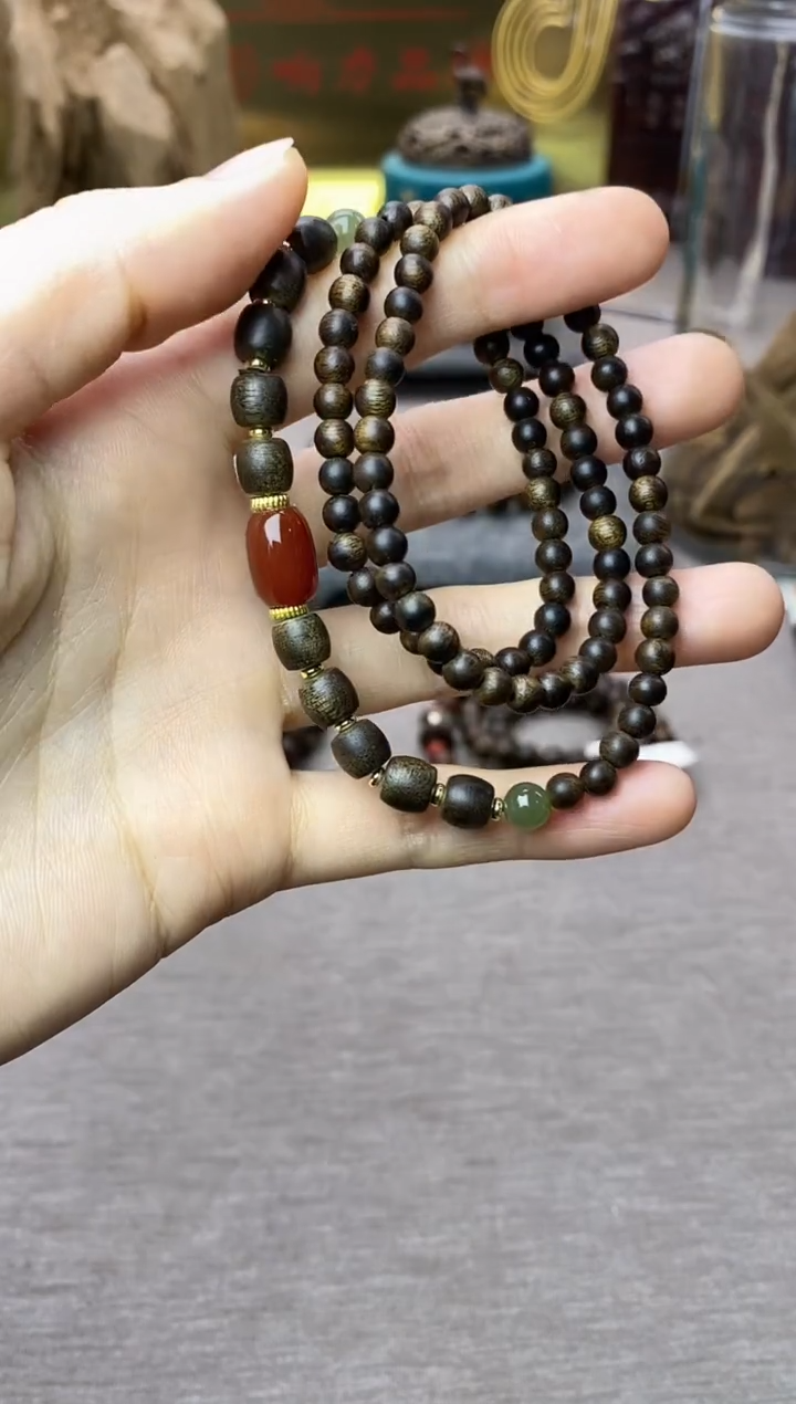 【闪购商品】沉香手串白棋04+紫棋06三圈设计