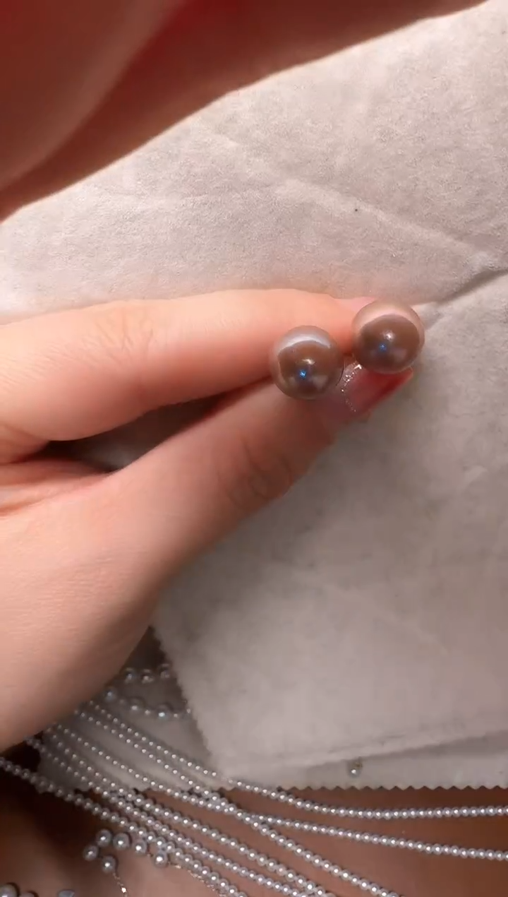 【闪购商品】淡水珍珠耳饰银S925镶嵌4号极光紫色耳钉